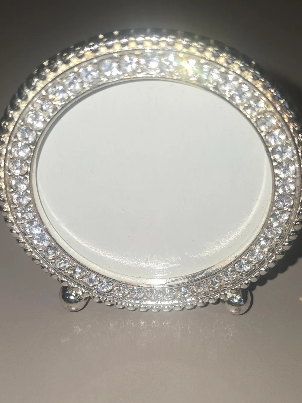 Round Silver Metal Mini Picture Frame w/ Diamante Bling Rhinestones Tabletop